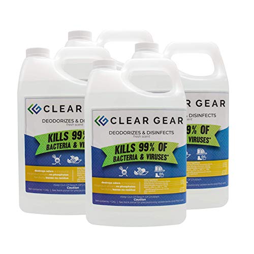 Clear Gear - Disinfectant, Cleaner, and Deodorizer for Sports Equipment, Gyms, and Fitness Centers - EPA-Registered, Hospital Grade, Made in USA - (4) 1 Gallon Bottles