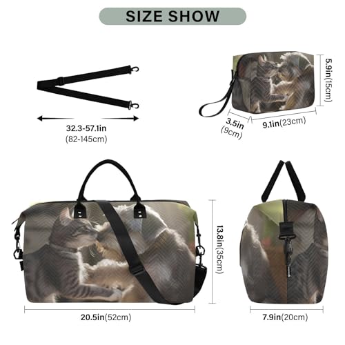 Large Travel Duffel Bag, Cat and Dog Play Sport Tote Gym Bag, Shoulder Weekender Overnight Bag for Women Men, Carry On Luggage with Toiletry Bag3
