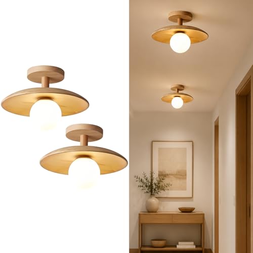 Image of FROIDEXG Vintage Semi Flush Ceiling Lights Fixture Hallway Lighting With G9 Base Globe Shade Wood Glass Lampshades For Ceiling Light Home Decor For Entrance Kitchen Bedroom Living Room 1/2 Pack