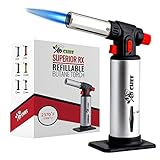 Jo Chef Kitchen Torch, Blow Torch - Refillable Butane Torch With Safety Lock &amp; Adjustable Flame &amp; Fuel gauge - Culinary Torch, Creme Brulee Torch For Cooking Food, Baking, BBQ + FREE Recipe eBook