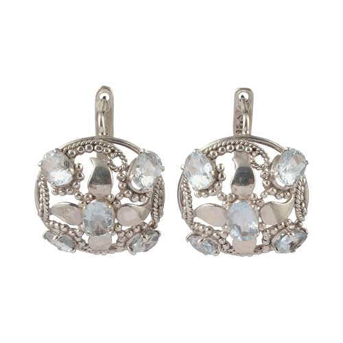 Boucles d'oreilles topaze bleue argent vintage pour robe d'été