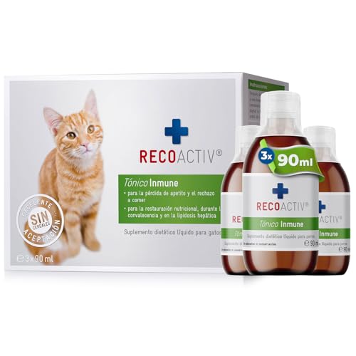RECOACTIV Tónico Inmune para Gatos, 3 x 90 ml, suplemento dietético para el Refuerzo inmunológico y la prevención de los síntomas de deficiencia, un eficaz Estimulante dietético del apetito
