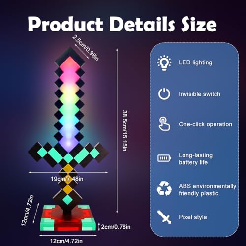 Lampe épée diamant pour table de chevet de gamer et déco de nuit multicolore