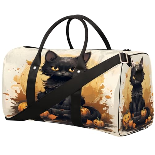 Halloween Black Cat Travel Duffel Bag for Women Men, Sport Tote Gym Bag Foldable Weekender Overnight Bag Waterproof Carry On Luggage Bag