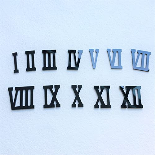 NUO RUI 12 Pcs Roman Mirrored Acrylic Numerals for a Wall Clock (Black)