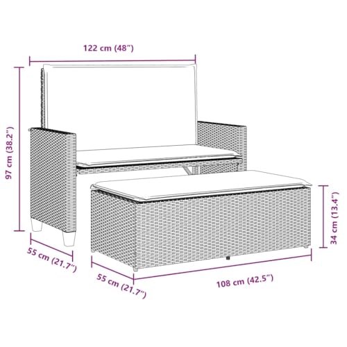 Banc de jardin 2 places résistant aux intempéries meuble de balcon polyrotin