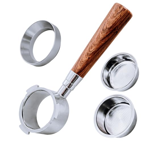 Porte-filtre sans fond de 51 mm avec 3 oreilles, porte-filtre sans fond en bois de palissandre rouge pour DeLong EC680/EC685/EC785/EC820/EC850/EC860 avec bols à poudre bague de dosage (Style A)