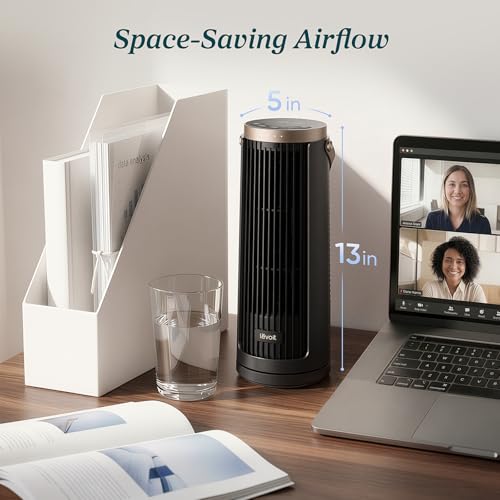 Image of Levoit Windi Mini Pro Tower Fan for Bedroom, Portable Rechargeable Desk Fan | 20dB Quiet & 23ft /s, Up to 20H Battery Powered, 5 Speeds 90 Oscillation, DC, Night Light, Remoter, Timer, for Outdoors, Home