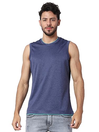 Image of Men's Lycra Blend Sleeveless Fitness Tanks Top for Quick Dry in Muscle Workout, Causal Running, Exercise Training, Swimming Vest