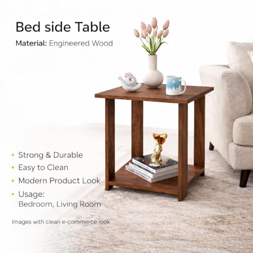 Image of SPYDER CRAFT Exotic Wood Bedside Table for Bedroom|Wooden Modern Side Tables for Bedroom|Side Table for Bed Room|Corner Table for Bed Room (Finish Color -Colambian, DIY(Do-It-Yourself))
