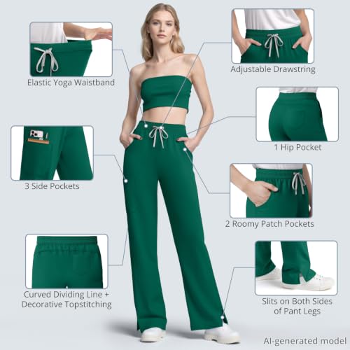 Image of Women's 7-Pocket Scrub Pants - Straight Leg, Mid-Rise, Drawstring | Soft stretch knit Mid-rise drawstring Side slits Wrinkle-resistant Machine washable For nurses /doctors /vets