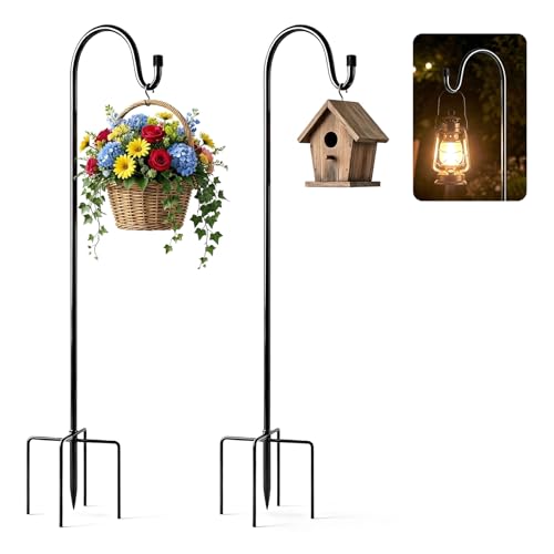 Spetsbst Garden Schäferhaken 2 Stück 120 cm Metallstangen Garten Höhenverstellbar Geeignet für laternenhalter Blumenampeln Pflanzkörbe Windspiele vogelhausständer