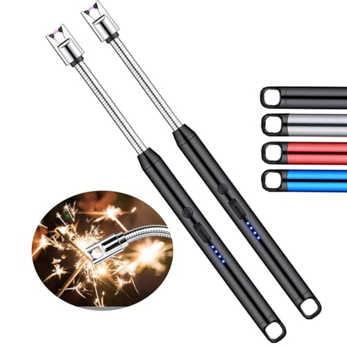 MOMENT Electric Arc Candle Lighter 2 Pack Flameless Windproof with Long 360 Flexible Neck USB Rechargeable Plasma Lighters for Kitchen BBQ Grill Gas Stove Candle Fireworks (2pcs Random Color)
