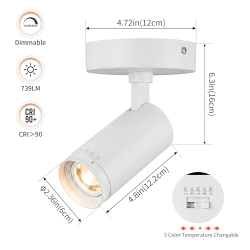 Image of mirrea 5-Color Zoomable Indoor Spot Lights,LED Ceiling Spotlight Lighting Fixtures for Room and Hallway,Accent Light for Gallery,White Directional Lamp for Home,2700-5000K,15-45,CRI90+,Pack of 3