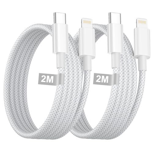 Anssan Cable iPhone Carga Rapida 2M 2Pack, [Apple Certificado MFi] CabLe Lightning Nailon Trenzado cable USB C a Lightning cable Cabo Para Apple iPhone 14 13 12 11 Pro Max X XR 8 7 6S 5 iPad, AirPods