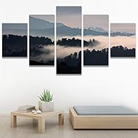 SIGNWIN 5 Panel Canvas Wall Art Foggy Mountains for Home Decorations Ready to Hang - 60