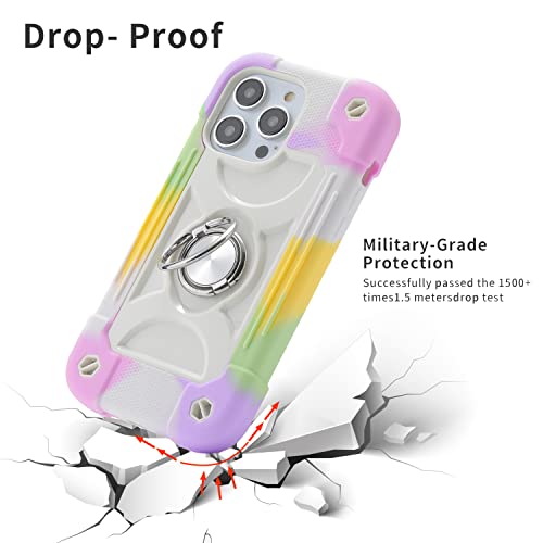 Image of MARKILL Compatible with iPhone with Built-in 360Rotating Ring Stand, Military Grade Drop Protection Full Body Rugged Heavy Duty Case Durable Cover (Rainbow White, iPhone 14 Pro Max 6.7 inch)