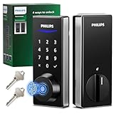 Philips Fingerprint Electronic Door Lock, Keyless Entry Door Lock with Touchscreen, Long-Last Battery Life, Auto-Lock, One-Time Code, One-Touch Locking, Satin Nickel