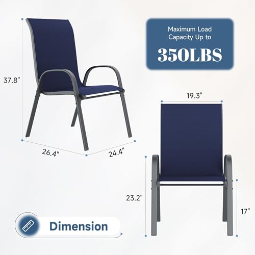 Image of Amopatio Patio Chairs Set of 4, Outdoor Stackable Dining Chairs for All Weather, Comfortable Breathable Garden Outdoor Furniture for Backyard Deck (Blue)