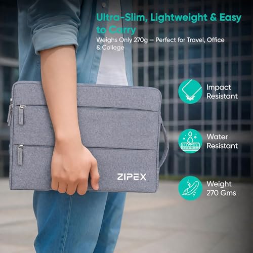Image of 360 Protective 14 Inch Laptop Sleeve Case for All 13-14 Inch laptops with 2 Front pockets & Carry Handle | Compatible with 13-14 inch HP, DELL, Asus, Mackbook Devices| Water-Resistant | Grey