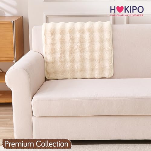 Image of HOKIPO 'FurHug' Premium Faux Rabbit Fur Anti-Slip Sofa Backrest Covers Mat | Beige (AR-6289-CRM)