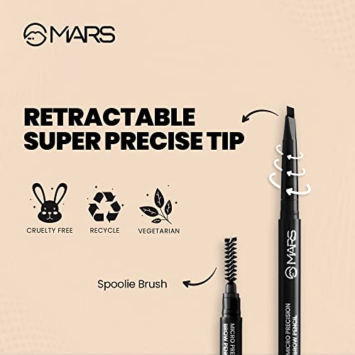 MARS Micro Precision Brow Pencil with spoolie | Retractable & Easy Glide | Long Lasting & Natural finish (0.4 g) (Black) - Image 2