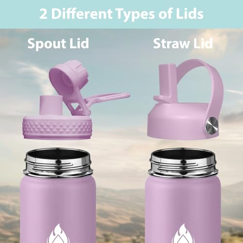 Image of SENDESTAR Water Bottle 40oz Double Wall Vacuum Insulated Leak Proof Stainless Steel Sports Water Bottle-Wide Mouth with New Flex Straw Lid & Spout Lid (lilac)