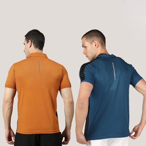 Image of CHKOKKO Men's Active Sports Wear Polo Half Sleeve Gym Tshirt with Button Collar Quick Dry Breathable Perfect for Workout Running Regular Fit Pack of 2