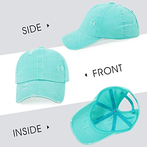 Image of HH HOFNEN Ponytail Hat for Women Washed Distressed Baseball Cap Ponycaps