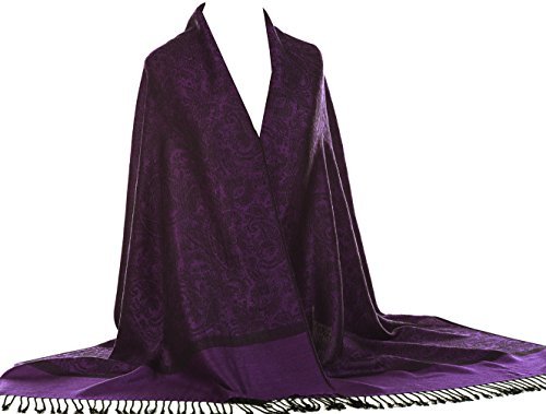UK Seller Ladies Self Print Soft Pashmina Feel Paisley Design Scarf Stole Wrap Shawl. Luxurious and Warm. (Eggplant)