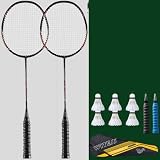 Rebily Multi-Color optional Full Carbon-Carbon-Faser-Angriff Feste Ultra-Light Badmintonschläger Einzel-und Doppel-Schläger (Color : Black)