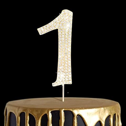 Rhinestone Number Cake Topper 1, UNIIDECO Gold Rhinestone Premium Metal Bling Bling Cake Decor, Sparkly Happy Birthday Wedding Anniversary Party Decoration Centerpiece(Gold, 1) Cover