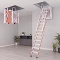 14 Step Attic Ladder, Pull Down Attic Stairs with Handrails, Retractable Folding Loft Ladder, Heavy Duty Attic Access Stairs for Garage Ceiling (Orange)