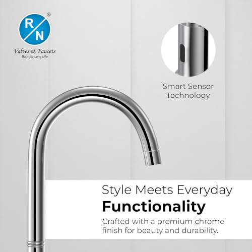 Image of RN Automatic Touchless Sensor Faucet for Wash Basin, Motion Sensor Bathroom Sink Tap, Hands-Free Smart Faucet with Chrome Finish, Water Saving Kitchen & Bath Fixture (Swan Neck.3)
