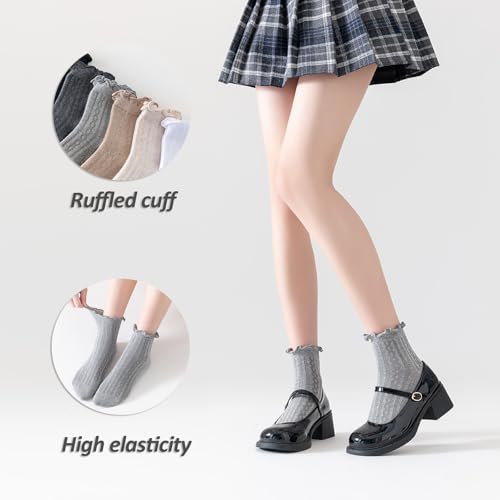 Mcool Mary Womens Ruffle Socks Crew Casual Cotton Frilly Breathable Cute Knit Lettuce Dress Ankle Socks 6 Pack4