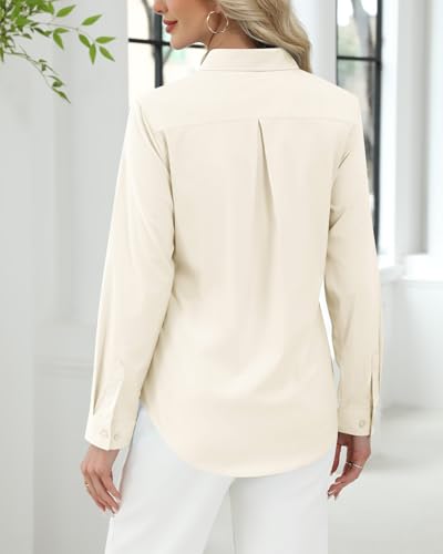 جيه فير قمصان رسمية للنساء باكمام طويلة وازرار سفلية قابلة للتمدد بقصة عادية بلون بيج مقاس XL