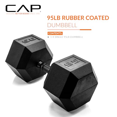Image of CAP Rubber Coated Dumbbell Weights, Free Weights for Home Gym Strength Training, Anti-Roll Hex Dumbbells with Black, Chrome & Comfort Grip Handles, Singles