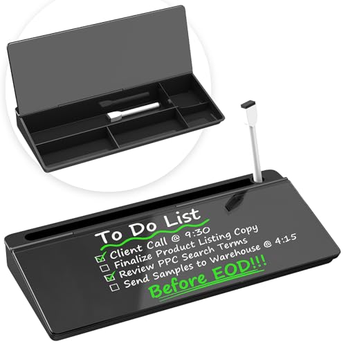 Glass Desktop Whiteboard, Dry Erase Board with Marker Holder, Computer Monitor Message Board and Desk Organizer for Home, Office and School Supplies (Black)
