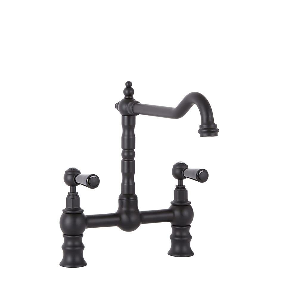 Milano Elizabeth Lever Handle Bridge Kitchen Sink Mixer Tap Swivel Spout - Black