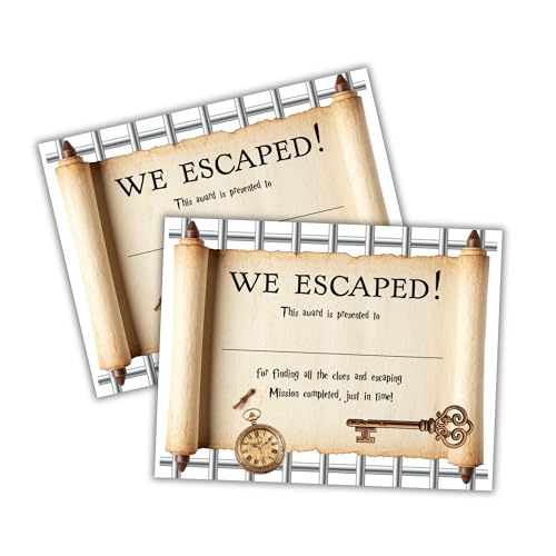 Escape Room We Escaped Certificate Award 50pk 8.5x11” Team Mission Scroll Mystery Themed Secret Party Group Birthday