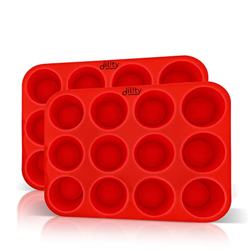 12 Cup Silicone Muffin Trays(2 Pack), Yorkshire Pudding Tray, Silicone Cake Moulds for Baking, Non Stick Muffin Tin, Baking Mould for Muffins, Cupcakes, Silicone Bakeware Tray