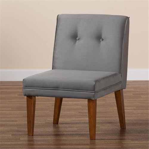 Baxton Studio Stewart Gray Velvet Upholstered and Brown Wood Dining Chair