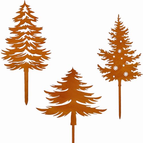 Ljevandria 3 er Rost Baum deko Weihnachten Tannenbaum Metall Gartenstecker Roststecker Weihnachtsdeko Garten Blumenstecker Weihnachtsstecker Outdoor Bäume Winter deko Weihnachtsbaum für Draußen