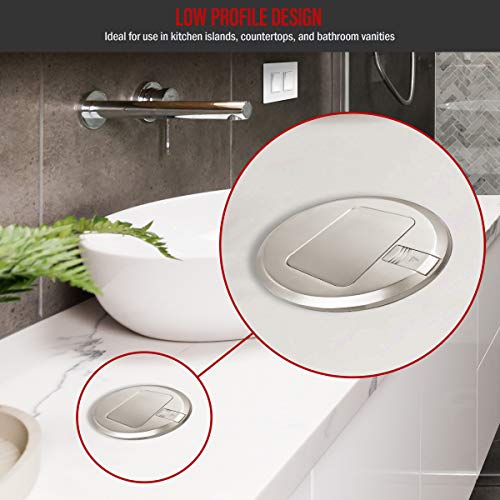 Enerlites Round Pop-Up Floor Box Kit, 6" Diameter Cover, 20A Tamper-Resistant Usb Receptacle, Watertight Gasket, Corrosive Resistant Hardware, 961501-S-Usb, Nickel Plated Brass Cover #TOP5