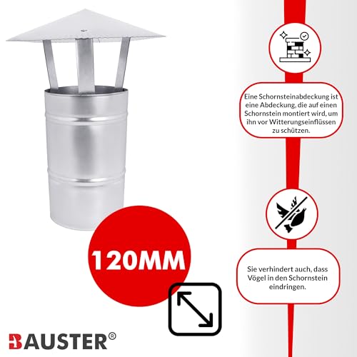 BAUSTER® Okap kominowy, Ø 120 mm, ocynkowana stal, osłona komina, osłona komina, osłona komina, osłona przeciwdeszczowa do komina, komina, ochrona przed deszczem
