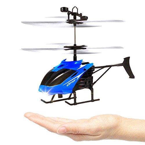 Preisvergleich Produktbild RC Hubschrauber, Skitic Mini RC Fliegen-Hubschrauber USB Wiederaufladbare Induktion Flugzeug Airplane Fernbedienung Infrarot Spielzeug Geschenk mit Blinklicht für Kinder, Erwachsene (Blau)