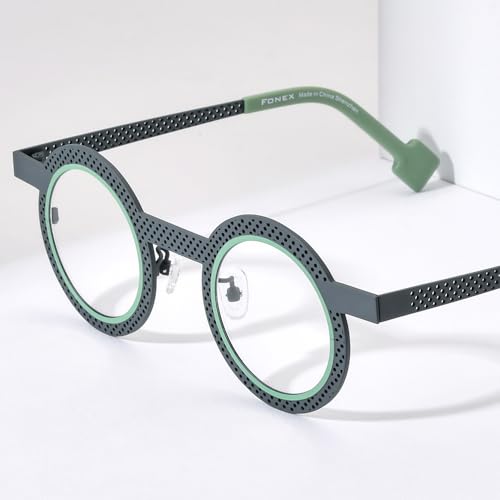Image of FONEX Colorful Pure Titanium Glasses Frame Women Retro Round Eyeglasses