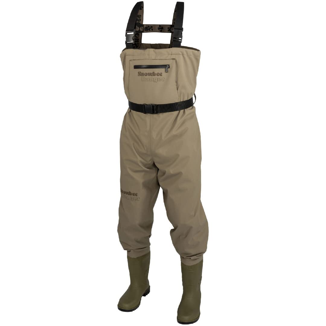 Snowbee Ranger Bootfoot Breathable Chest Wader - Durable Water Repellent Fly Fishing Waders With Heavy-Duty Neoprene Cleated PVC Boot & Internal Waterproof Flap Pocket