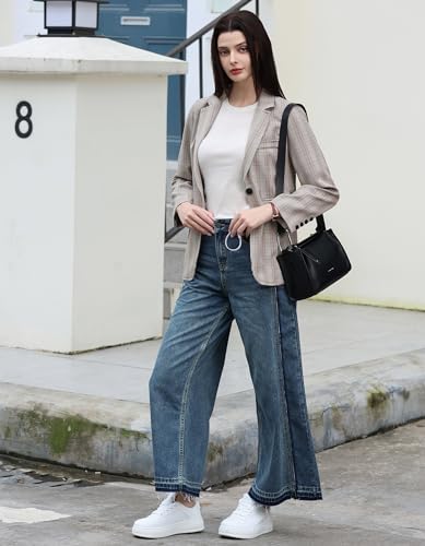 Beninos Womens Casual Blazers One Button Plaid Blazer Jacket4