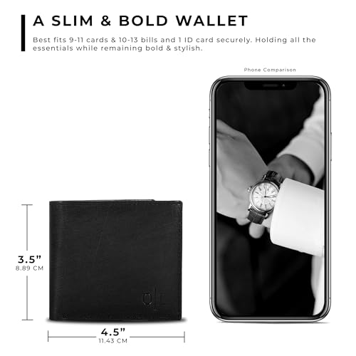 Image of Oak Leathers Leather Wallet for Men - RFID Bifold Wallets with 9 Credit Cards 1 ID Window Slim Minimalist Front Pocket Gift For Men